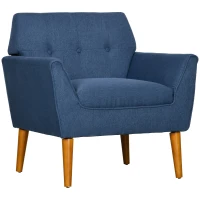 HOMCOM Traditional Accent Chair, Button Tufted Armchair with Wood Legs for Living Room, Bedroom, Blue(m-11)