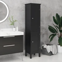 kleankin Tall Bathroom Cabinet, Freestanding Storage Organizer with Adjustable Shelves and Cupboards, 15" x 13" x 63", Black(m-8)