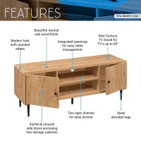 Stylish Mid-Century TV Stand with Cable Management Hole, Modern Media Entertainment Console Cabinet for Living Room, 55" L x 16" W x 21" H, Oak(m-4)