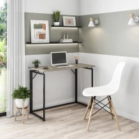 Sleek Folding Desk with Sturdy Steel Legs and MDF Top, Space-Saving Small Computer Writing Table for Apartment, 39.5" L x 19.5" W x 29" H, Grey(m-1)