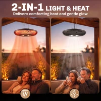 Outsunny Electric Hanging Patio Heater with LED Light, 750/1500 W IP65 Ceiling Mounted Infrared Outdoor Heater, Black(m-4)