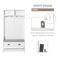 HOMCOM Coat Rack Shoe Bench, Hall Tree with Bench and Shoe Storage, Entryway Bench with 4 Hooks, 2 Drawers, 2 Shelves, White(m-5)