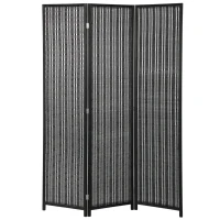 HOMCOM Folding Privacy Screen, 3 Panel Room Divider, Freestanding Partition with Handwoven Bamboo and Pine Wood Frame, Black(m-9)