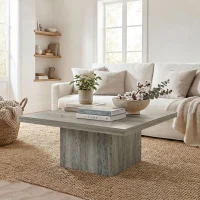 HOMCOM Square Coffee Table, Center Table with 1.6" Thick Tabletop, Gray Wood Grain(m-8)