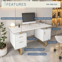 Modern White Desk with 2 Storage Drawers and Cabinet, Sleek Floating Desktop Computer Writing Table for Home Office, 51" L x 23.5" W x 30" H, White(m-4)