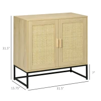 HOMCOM Sideboard Cabinet with Rattan Doors, Adjustable Shelf, Metal Base, Storage Cabinet for Living Room, Bedroom, Kitchen,(m-3)