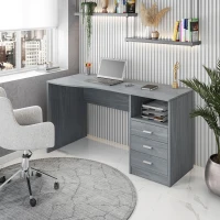 Classic Computer Desk with 3 Drawers and Side Shelf, Modern Contoured Workstation Table for Home Office Studio, 51" L x 23.5" W x 29.5" H, WengeGrey(m-1)