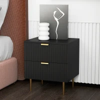 HOMCOM Bedside Table, Modern Nightstand with 2 Drawers, Side End Table with Metal Legs for Living Room, Bedroom, Black(m-1)