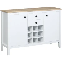 HOMCOM Coffee Bar Cabinet 9-Bottle Wine Rack, Sideboard Buffet Cabinet, Wine Cabinet with Drawers and Adjustable Shelves, Natural and White(m-1)