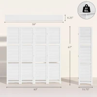 HOMCOM 4 Panel 67" Tall Wood Privacy Screen Room Divider with 3 Shelves and Folding Storage for Bedroom, White(m-3)
