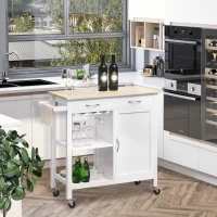 HOMCOM Kitchen Storage Trolley Cart Serving Cart 2 Drawers Wine Glass Rack Towel Rail(m-8)