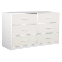 Versatile 6-Drawer Dresser with Water-Resistant Top, Ideal Storage Chest for Bedrooms, Playrooms, Entryways, 44.5" L x 16" W x 26.5" H, White(m-11)