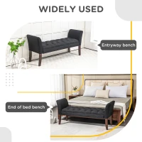 HOMCOM Upholstered Bedroom Entryway Bench with Button Tufted Design, End of Bed Bench with Arms and Solid Wood Legs, Black(m-4)