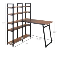 HOMCOM 5 Tier Versatile L-Shaped Computer Desk, Writing Table with Display Shelves and Metal Frame, Space-Saving for Study, Home Office, Walnut(m-3)