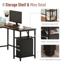 HOMCOM L-Shaped Computer Desk, Industrial Corner Desk with Adjustable Storage Shelf, CPU Tower Stand, Wood Grain Surface(m-6)