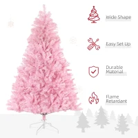 HOMCOM 6' Artificial Pink Christmas Trees, with Auto Open, Steel Base, Wide Shape for Indoor Xmas Decoration(m-4)