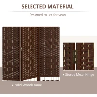 HOMCOM 4 Panel Folding Room Divider Portable Privacy Screen Wave Fiber Room Partition for Home Office Brown(m-5)