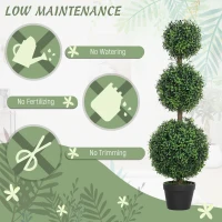 HOMCOM Set of 2 Artificial Ball Boxwood Topiary Trees, Fake Plants in Pot for Indoor Outdoor Living Room Green(m-6)