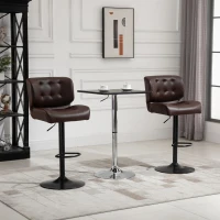 HOMCOM Bar Height Bar Stools Set of 2 with Adjustable Seat, Adjustable Swivel Barstools with Thick Padded Cushion and Metal Footrest for Home Bar, Brown(m-10)