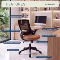 Breathable Task Chair with Adjustable Arms and Uphostered Seat Cushion, Ergonomic Office Chair for Workstations, 25" L x 25" W x 34" H, Brown(m-4)