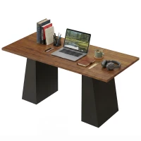 HOMCOM 63 Inch Computer Desk with Trapezoidal Frame Light Walnut and Black(m-11)