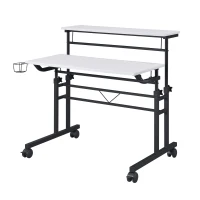 Mobile Writing Desk with Height Adjustment and Headphone Hook, Compact Worktable for Offices and Study Rooms, 35″ L x 23.5″ W x 28″ H, White(m-10)