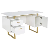 Modern White Desk with 2 Storage Drawers and Cabinet, Sleek Floating Desktop Computer Writing Table for Home Office, 51" L x 23.5" W x 30" H, White(m-12)