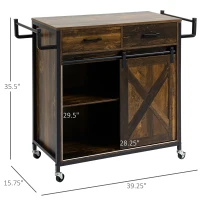 HOMCOM Rolling Kitchen Island Cart with Adjustable Shelf, Rustic Brown(m-3)