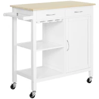 HOMCOM Kitchen Storage Trolley Cart Serving Cart 2 Drawers Wine Glass Rack Towel Rail(m-2)