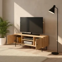 Stylish Mid-Century TV Stand with Cable Management Hole, Modern Media Entertainment Console Cabinet for Living Room, 55" L x 16" W x 21" H, Oak(m-6)