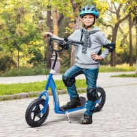 HOMCOM Kick Scooter for Kids 5-12 Years Old with Adjustable Height Handlebar, Non-slip Footplate, Big Wheels, Rear Brake, Blue(m-10)