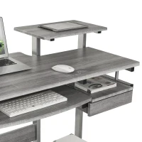 Practical Computer Desk with Slide-Out Keyboard Tray and Elevated Shelf, Ideal Workstation Table for Offices, Bedrooms, 38″ L x 22″ W x 35″ H, Gray(m-6)
