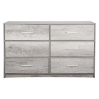 Versatile 6-Drawer Dresser with Water-Resistant Top, Ideal Storage Chest for Bedrooms, Playrooms, Entryways, 44.5" L x 16" W x 26.5" H, Gray(m-2)