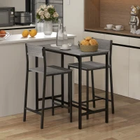 HOMCOM 3 Piece Bar Table and Chairs, Industrial Dining Table Set for 2, Counter Height Kitchen Table with Bar stools, Breakfast Table Set for 2 for Small Space, Gray(m-10)