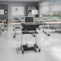 Heavy-Duty Laptop Cart with Single Drawer and Open Shelf, Compact Rolling Laptop Desk for Dorms or Homes, 21.5" L x 20.5" W x 30" H, Black(m-5)