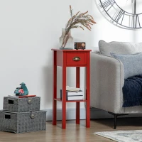HOMCOM 2-Tier Nightstand, Side Table with Drawer and Shelf for Living Room or Bedroom, Set of 2, Red(m-2)