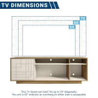 Contemporary Floating TV Stand with Patterned Cabinet Door, Modern Media Entertainment Console for Living Room, 63" L x 14" W x 21" H, Oak Natural Wood+Antique White(m-5)