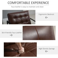 HOMCOM Mid-Century Modern Accent Chair Faux Leather Sofa Button Tufted Armchair with Metal Frame, Brown(m-7)