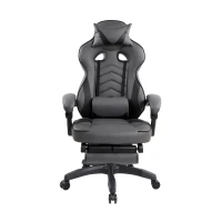 Comforting Executive Chair with Extending Footrest and Headrest Pillow, Ergonomic Office Chair for Gaming Rooms, 28″ L x 27″ W x 48.5″ H, Gray(m-2)