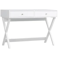 HOMCOM Modern Writing Desk, White Computer Desk, Vanity Makeup Table with Two Drawers, X-shaped Leg for Home Office, Bedroom(m-1)