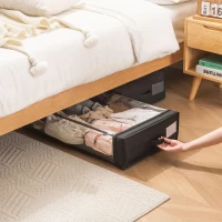 Compact 2 Under-Bed Storage Containers with Transparent Cover, Rolling Organizer Bins for Bedrooms, 28" L x 16.5" W x 6.5" H, Black(m-1)