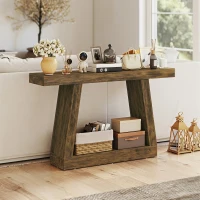 HOMCOM 55" Farmhouse Console Table, 2-Tier Entryway Table with Storage for Hallway, Living Room, Behind Couch, Rustic Brown(m-8)