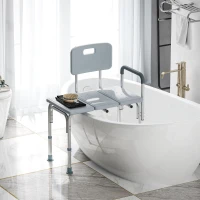 HOMCOM 6-Level Adjustable Bath and Shower Transfer Bench Aluminum Chair with Non-Slip Feet, Armrest & Backrest Grey(m-1)