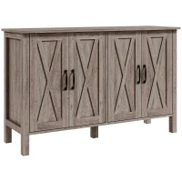 HOMCOM Sideboard Buffet with 4 Barn Doors and 2 Adjustable Shelves, Kitchen Buffet Cabinet for Living Room, Hallway, Gray(m-11)