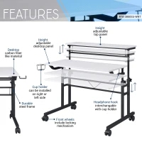 Mobile Writing Desk with Height Adjustment and Headphone Hook, Compact Worktable for Offices and Study Rooms, 35″ L x 23.5″ W x 28″ H, White(m-4)