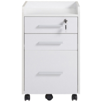 HOMCOM Lockable Filing Cabinet on Wheels, 3 Drawer Mobile File Cabinet with Lock and Edged Top, White