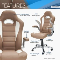 Racer-style Chair with Flip-Up Arms and TechniFlex Upholstery, Flexible Racer Seat with Locking Tilt Control, 26.5" L x 27" W x 47" H, Camel(m-4)