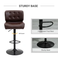 HOMCOM Bar Height Bar Stools Set of 2 with Adjustable Seat, Adjustable Swivel Barstools with Thick Padded Cushion and Metal Footrest for Home Bar, Brown(m-6)