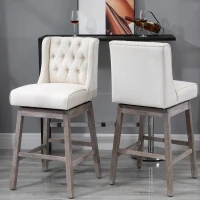 HOMCOM Bar Height Bar Stools Set of 2, 180 Degree Swivel Barstools with Solid Wood Footrests and Button Tufted Design, 30" Seat Height Bar Chairs for Kitchen Island, Beige(m-1)