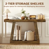 HOMCOM 55" Farmhouse Console Table, 2-Tier Entryway Table with Storage for Hallway, Living Room, Behind Couch, Rustic Brown(m-5)